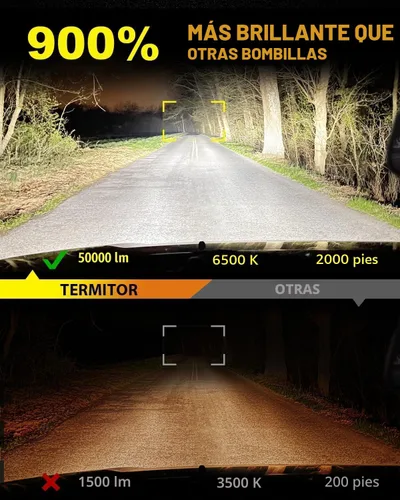 Miniatura 2 de Termitor Bombillas LED 9005/HB3, 30000 lúmenes, 800% ultra brillo, tamaño halógeno 1:1, blanco frío 6500K, vida útil de 10 años con ventilador
