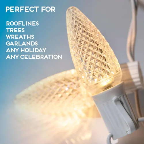 Miniatura 9 de HLO Lighting Juego de 25 bombillas LED de Navidad C9 de color blanco cálido para uso en interiores y exteriores Bombilla de repuesto duradera