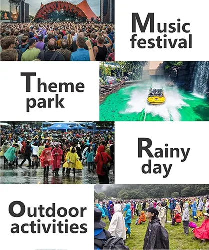 Miniatura 5 de Poncho de lluvia para adulto, paquete de 2 impermeables reutilizables de emergencia con capucha y cordón Blanco+Blanco