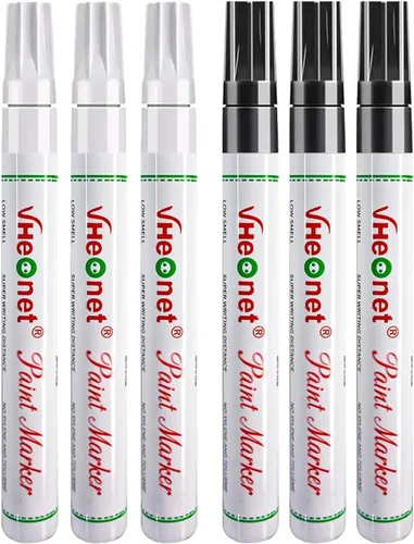 Bolígrafos de pintura, marcadores de pintura, paquete de 6 marcadores permanentes impermeables a base de aceite blanco y negro para neumáticos,