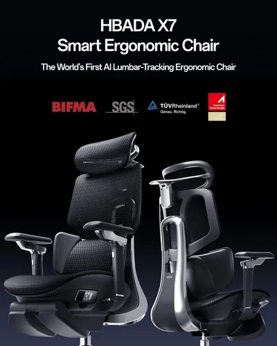 Miniatura 4 de Hbada X7 Silla ergonómica inteligente, silla de oficina ergonómica, seguimiento lumbar totalmente automatizado, reposacabezas ajustable 4D