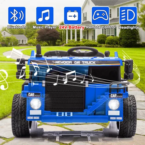 Miniatura 5 de NEWQIDA Camión volcador de 24V para niños, coche eléctrico con control remoto, vehículos de construcción con cama basculante eléctrica, pala, 2 Azul