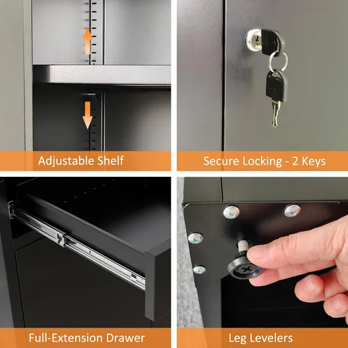 Miniatura 4 de Armario de almacenamiento de metal con puertas de cierre y estante ajustable, armarios de almacenamiento con cajones con cerradura para oficina