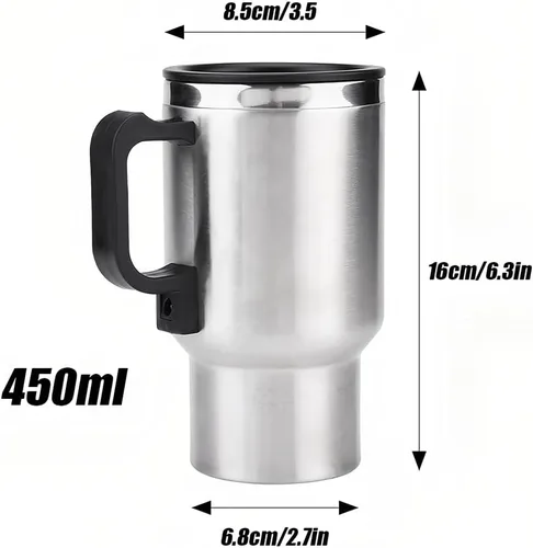 Miniatura 5 de Taza de calefacción para automóvil, hervidor eléctrico de acero inoxidable, calentador de taza de café portátil de 12 V, calor hasta 149.0 °F, taza