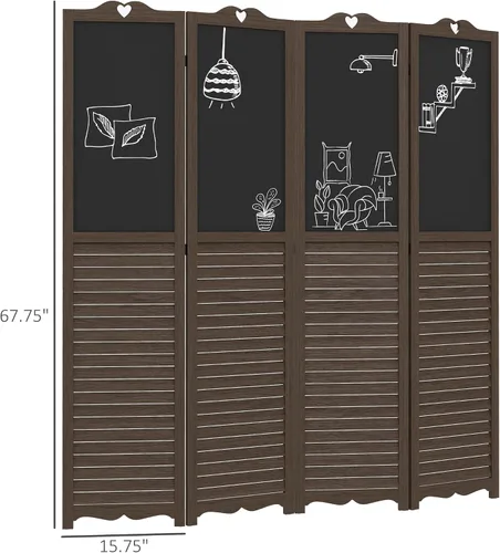 Miniatura 7 de HOMCOM Divisor de habitación plegable de 4 paneles con pizarra, paneles de privacidad independientes de 5.5 pies de alto para dormitorio u oficina