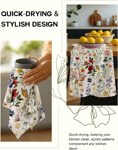 Miniatura 4 de Miss Adola - Juego de toallas de cocina de saco de harina - Juego de 2 toallas de cocina de primavera con asa para colgar 18x26 pulgadas, paños