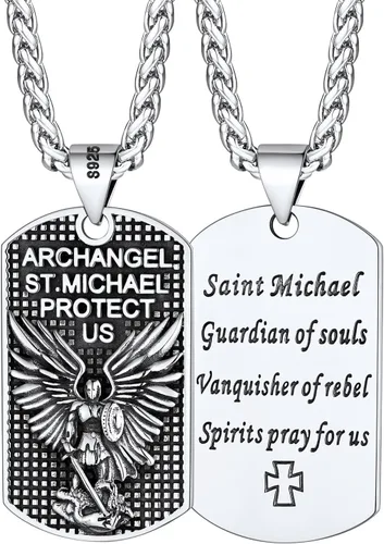 Miniatura 36 de FaithHeart Collar de San Miguel, acero inoxidable, chapado en oro de 18 quilates, amuleto colgante de San Miguel Arcángel para hombres y mujeres
