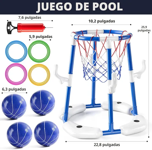 Miniatura 2 de NIPLOOOW Aro de baloncesto para piscina, juego de anillos flotantes 2 en 1 con 4 bolas y bomba, piscina al aire libre, juegos de baloncesto, juguete