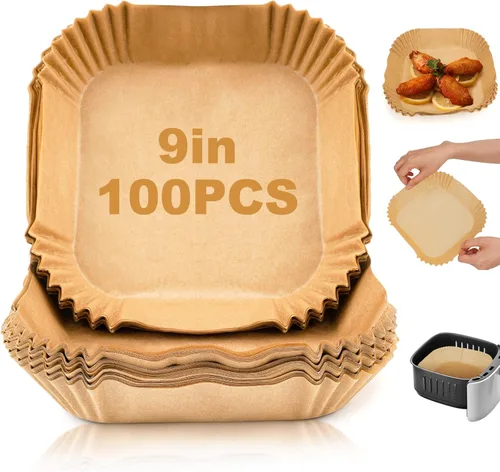 Miniatura 10 de Revestimientos desechables para freidora de aire - 500 piezas de papel de pergamino de 20 cm cuadrado para freidora de aire, revestimientos