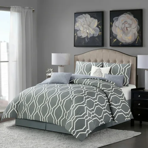 Miniatura 2 de Grand Avenue Juego de edredón geométrico de 7 piezas, tamaño King, ropa de cama con estampado de microfibra, juego de ropa de cama para todas