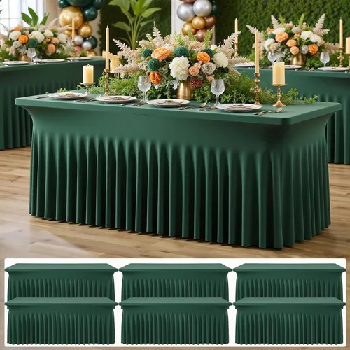 Miniatura 69 de Paquete de 2 manteles de elastano azul bebé de 6 pies con falda de mesa con volantes, manteles ajustables elásticos sin arrugas para mesas