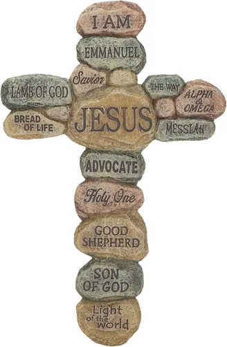 Dicksons Nombres of Jesucristo Guijarro - Cruz decorativa de pared colgante de resina de 10 pulgadas