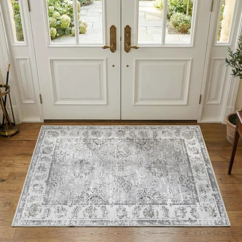 Miniatura 171 de Jinchan Fiora - Alfombra redonda de 8 pies, alfombras vintage con diseño floral envejecido, lavable a máquina, antideslizante, de pelo bajo, Azul