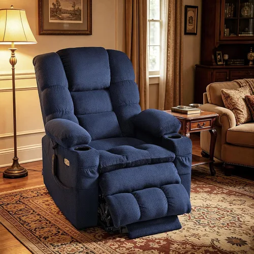 Miniatura 6 de MCombo Silla reclinable eléctrica grande de triple motor con masaje y doble calefacción, reposacabezas ajustable para personas mayores altas, tela
