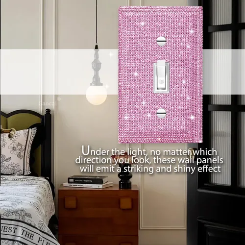 Miniatura 4 de Placa decorativa de interruptor de luz con diamantes de imitación brillantes en rosa y plata, cubierta de placa de pared con diamantes de imitación
