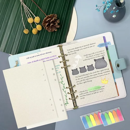 Miniatura 5 de Kit de papel de recarga A5, 160 páginas de inserciones para cuaderno Filofax de 6 agujeros JournalDot Line Grid en blanco, 100 GSM, con accesorios