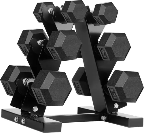 Miniatura 7 de Mancuernas hexagonales de hierro fundido con revestimiento de goma, mancuernas hexagonales negras, pesas libres para ejercicios