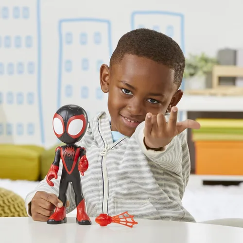 Miniatura 6 de Spidey and His Amazing Friends - Figura de acción supersized de 9 pulgadas de Miles Morales: Spider-Man con cabeza y brazos posables, accesorio