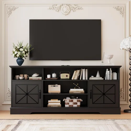 Wodeer Soporte de TV negro para televisores de hasta 65 pulgadas, centro de entretenimiento de granja de 59 pulgadas con gabinete de almacenamiento,