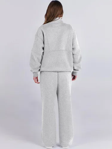 Miniatura 4 de ANRABESS Conjunto de 2 piezas para mujer, sudadera de gran tamaño con media cremallera a juego, pantalón de pierna ancha, conjunto de ropa