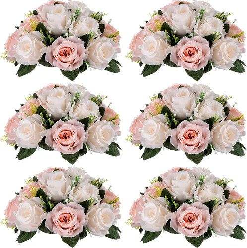 Miniatura 44 de NUPTIO Centros de mesa de flores blancas para mesas: 6 piezas de arreglo de bolas de flores artificiales para fiesta de boda, rosa floral falsa
