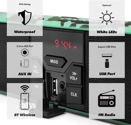 Miniatura 3 de GoHawk Altavoces de motocicleta Bluetooth impermeables, altavoces de manillar de motocicleta con luz LED, radio AUX/FM/puerto USB para motocicleta