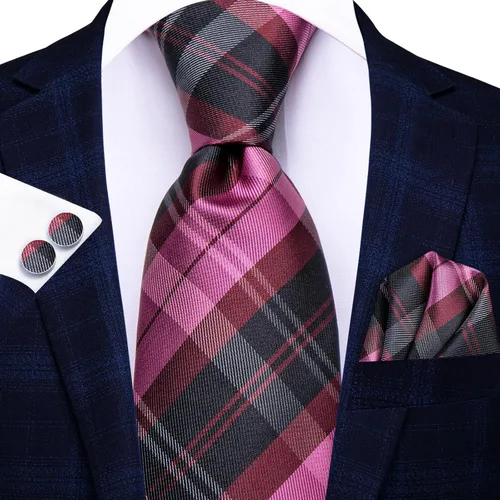 Miniatura 134 de Hi-Tie Corbatas de seda para hombre, diseño de cachemira a rayas, con bolsillo, gemelos cuadrados, conjunto formal de negocios