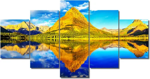 Miniatura 79 de TUMOVO Lienzo decorativo para pared de sala de estar, 5 paneles de naturaleza, Alaska, Estados Unidos, autopista alrededor de montañas, paisaje