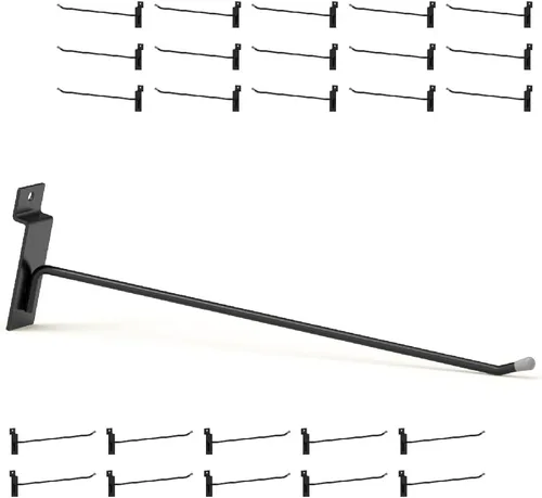Miniatura 10 de Ganchos de Pared Ranurada Negros de 10 Pulgadas 25PC, Accesorios de Pared Ranurada Resistentes, Colgador de Herramientas de Pared Ranurada