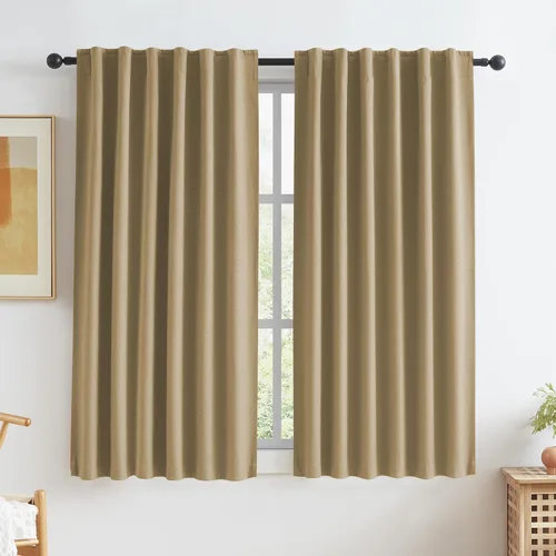 Miniatura 45 de Paneles de cortinas de ventana 100% opacas, con trabillas traseras, bolsillo para barra, gancho, cinturón, aspecto plisado, cortinas para sistema