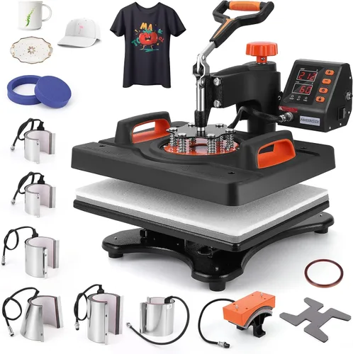 Máquina de prensa de calor de 12 x 15 pulgadas, máquina de prensado digital de camisetas con giro de 360°, 11 en 1, combo de sublimación de