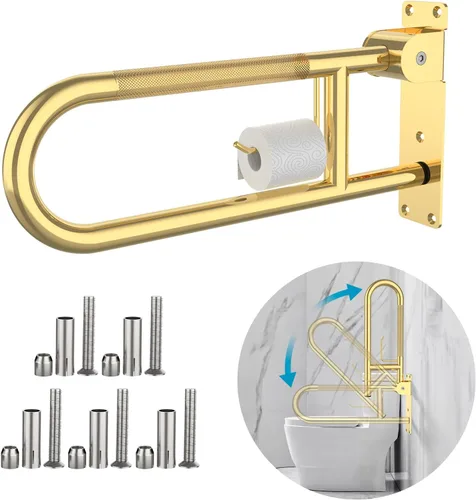 Miniatura 13 de Munzong - Barra de agarre para inodoro en forma de U de 32 pulgadas, riel de soporte antideslizante blanco, barra de agarre abatible para baño