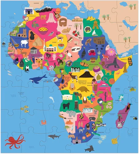 Miniatura 6 de Mudpuppy Mapa de África - Rompecabezas de geografía de 70 piezas con piezas en forma de país y paisajes icónicos, artículos culturales y más