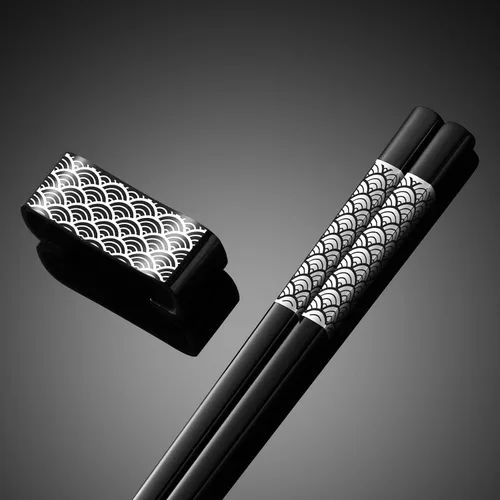 Miniatura 2 de Palillos de Metal Reutilizables 2 Pares de Palillos de Acero Inoxidable 18/8 Chapados en Titanio con Soporte, Aptos para Lavavajillas, Ligeros, Negro