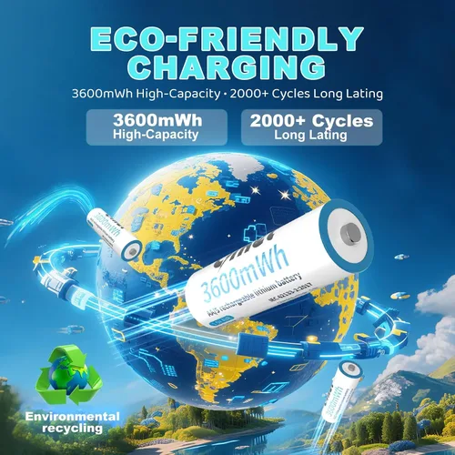 Miniatura 8 de Paquete de 8 baterías recargables AA de iones de litio con cargador rápido 3600 mWh de alta capacidad 1.5 V Ecológico Pilas de litio doble A