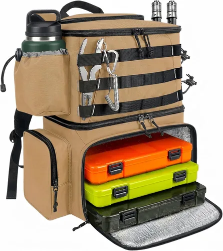 Miniatura 13 de MATEIN Mochila para Pesca, Bolsa de Equipo de Pesca Resistente al Agua con Soportes para Caña de Pescar y Enfriador, Regalos de Equipo para Hombres