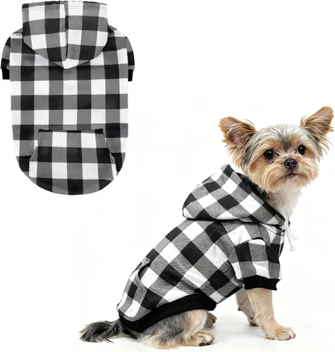 Miniatura 28 de KOOLTAIL Sudadera a cuadros con capucha, con gorro y bolsillo, para perros pequeños, medianos y grandes y gatos, abrigo suave y cálido para invierno