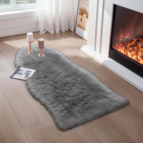 Miniatura 62 de Ciicool Alfombras de Piel de Oveja Sintética Suaves Alfombra de Piel Sintética Suave Beige Alfombra Esponjosa Funda para Silla y Sofá Alfombra