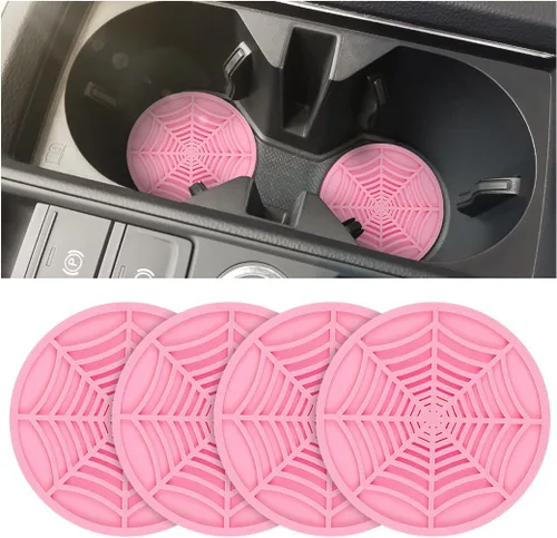 Miniatura 10 de BESULEN Portavasos para Automóvil, Paquete de 4 Alfombrillas Antideslizantes de PVC con Telaraña para Bebidas, Inserto Universal de 2.75 Pulgadas