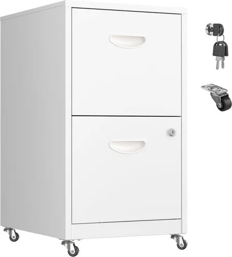 Miniatura 9 de Archivador móvil de 2 cajones con cerradura, archivadores de metal con ruedas, gabinete de almacenamiento enrollable negro, archivador vertical