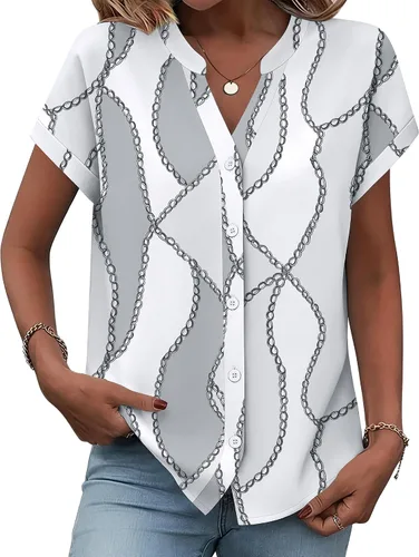 Miniatura 21 de Zeagoo Camisas con botones para mujer, camisetas de manga corta, cuello en V, blusas casuales de negocios