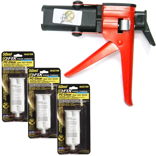 PC Products Kit de pasta adhesiva epoxi transparente, de dos partes con pistola dispensadora y paquete de 3 cartuchos de 1.7 fl oz, 75333