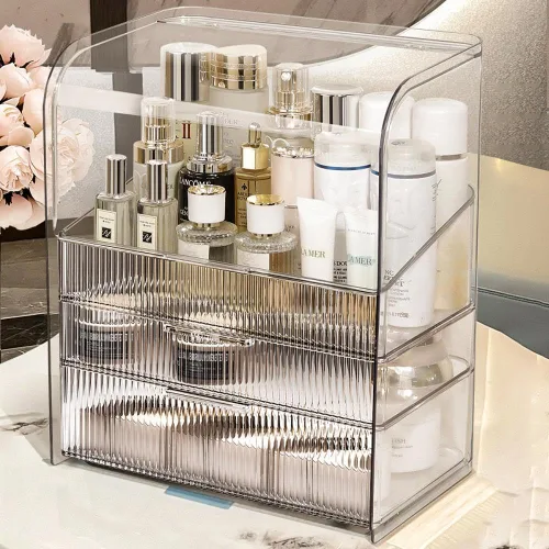 Miniatura 12 de Caja Organizadora de Almacenamiento de Maquillaje Grande, Vitrinas de Cosméticos a Prueba de Polvo y Resistente al Agua, Organizador de Cosméticos