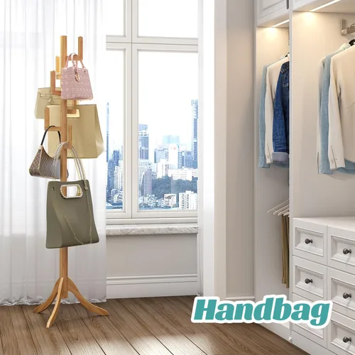Miniatura 5 de Perchero independiente, árbol de bambú de cactus, soporte de madera de altura ajustable con 6 ganchos, perchero para niños, utilizado en el Natural