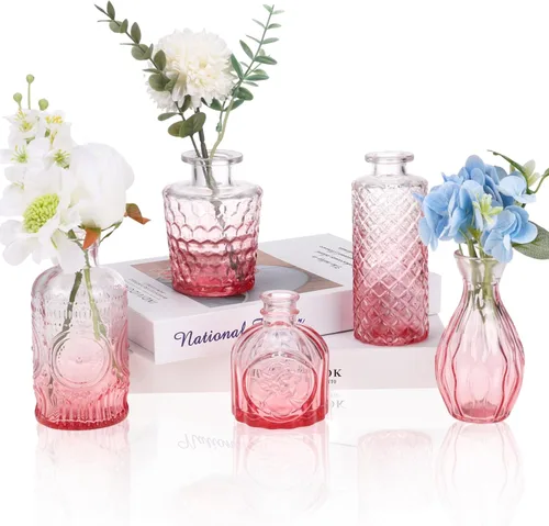 Miniatura 20 de Fixwal Juego de 5 jarrones pequeños, florero pequeño para flores, jarrón de vidrio para decoración del hogar, decoraciones de boda, jarrones