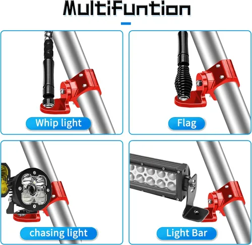 Miniatura 6 de Soporte de montaje UTV con rotación de 360° para bandera/luz de látigo LED, antena para barra antivuelco de 1.75 a 2 pulgadas, compatible con todos
