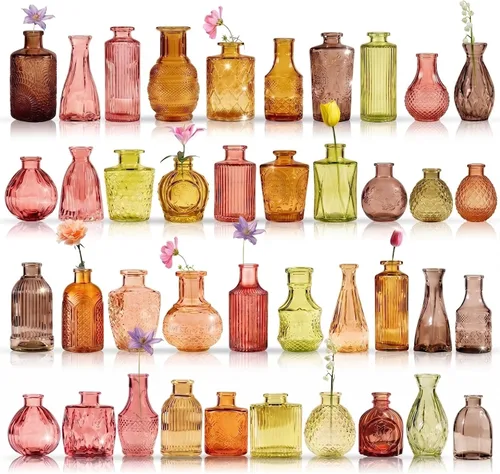 Miniatura 10 de Juego de 40 Piezas de Floreros Pequeños, Floreros para Centros de Mesa, Lindos Floreros de Cristal Pequeños al Por Mayor, Floreros Pequeños