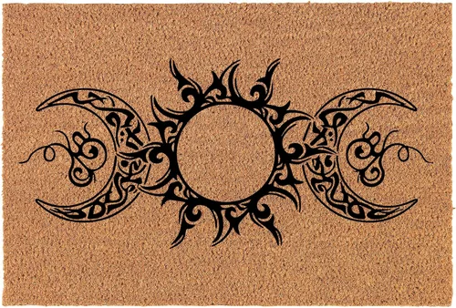 Felpudo de bienvenida, fibra de coco para puerta, regalo con triple diosa y luna (24 x 16 pulgadas)