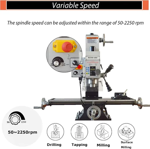 Miniatura 4 de INTBUYING Mini fresadora perforadora de sobremesa Taladro 5-1/2 "x 20 '' Fresadora de precisión Hobby 600W MT2 Micro alimentación de velocidad