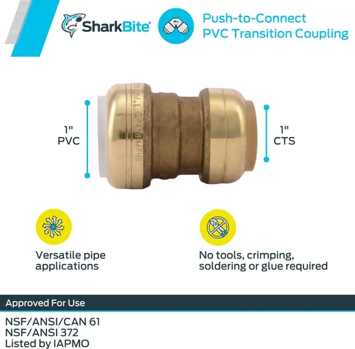 Miniatura 5 de Shatg #Sharkbite acoplamiento de transición de PVC de 1/2” Cts x 1/2"., UIP4020A, 0 volts